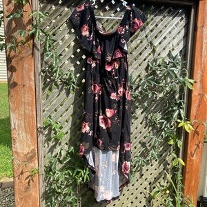 NWT Black Floral Off The Shoulder High-Low Dress